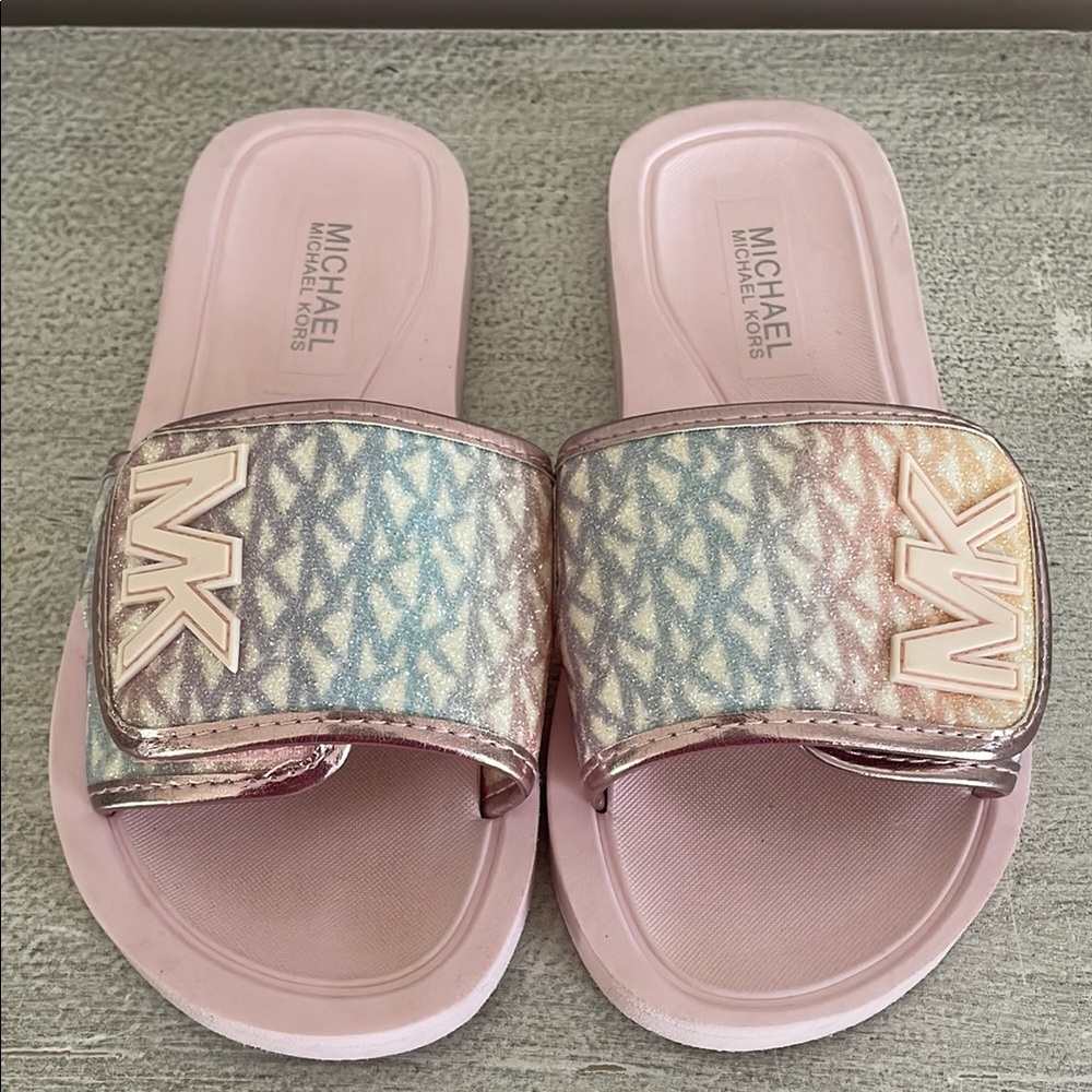 Michael Kors Little Girl's Eli-Seneca Slides Sandals Unicorn Glitter/Pink